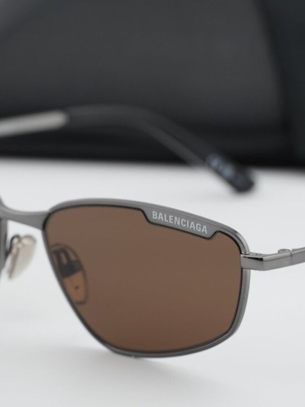 Balenciaga BB0277S 002 Unisex Rectangle Sunglasses - Ruthenium / Brown - Picture 8 of 10